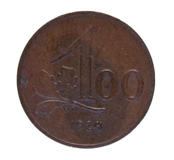 100 Kronen 1924 Kupfermünze – Rückseite mit großer Wertangabe 100
