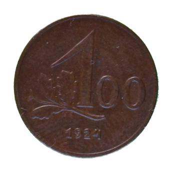 100 Kronen 1924 Kupfermünze – Rückseite mit großer Wertangabe 100