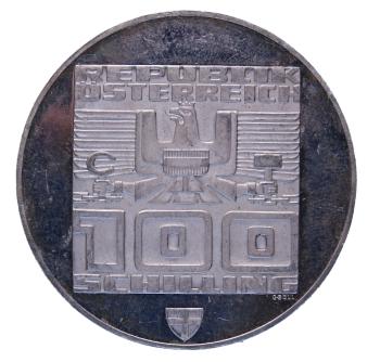 Preview: Rückseite: 100 Schilling Silber 1976 – Olympia Innsbruck, 2. Ausgabe Wien, PP