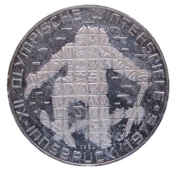 100 Schilling Silber 1976 – Olympia Innsbruck, Skirennläufer, 3. Ausgabe Wien, PP