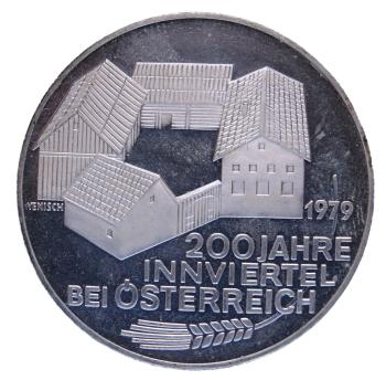 100 Schilling Silber 1979 – Häusergruppe mit Ähre, Polierte Platte, Gedenkmünze zur Eingliederung des Innviertels in Österreich