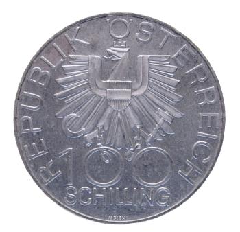 Preview: 100 Schilling Silber 1979 – Wertseite mit Bundesadler, Polierte Platte