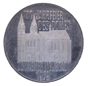 100 Schilling Silbermünze Österreich 1979 – 700 Jahre Dom zu Wiener Neustadt, Polierte Platte, gotisches Kirchenmotiv mit Jahreszahl 1979