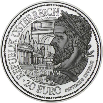 Preview: 20 Euro Silbermünze 2011 Carnuntum in Polierter Platte mit römischem Motiv – Österreichische Sammlermünze aus der Serie Rom an der Donau