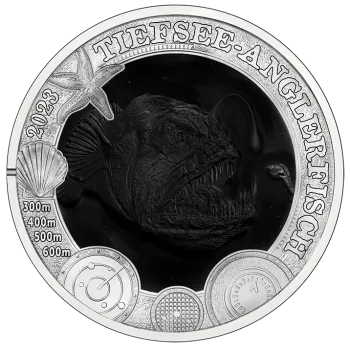 Vorderseite der 3-Euro-Münze 2023 Tiefsee-Anglerfisch aus Österreich