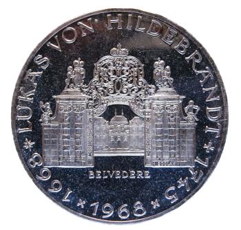 25 Schilling Silber 1968 Lukas von Hildebrandt Rückseite mit Belvedere-Tor