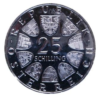 Preview: 25 Schilling Silber 1972 Carl Michael Ziehrer PP Rückseite mit Wappen