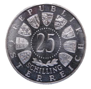Preview: 25 Schilling Silber 1955 PP – Rückseite mit österreichischem Wappen