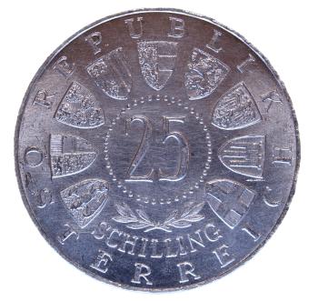 Preview: 25 Schilling Silber 1961 – Rückseite mit Bundesländerwappen