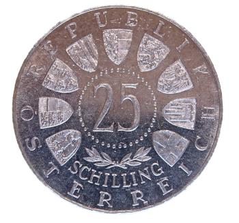 Preview: 25 Schilling Silber 1962 Anton Bruckner Rückseite mit Wappen PP