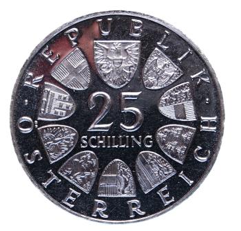 Preview: 25 Schilling Silber 1967 Maria Theresia Rückseite mit Wappen PP