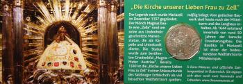 5-Euro-Silbermünze Österreich 2007 „850 Jahre Mariazell“ in grünem Original-Miniblister, Prägequalität Handgehoben (HGH)