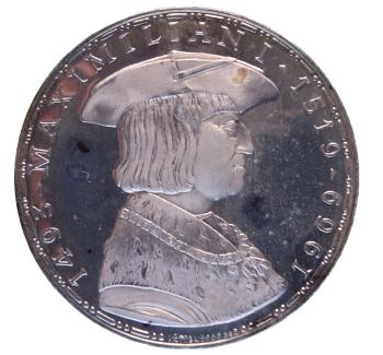 Porträt Kaiser Maximilian I. – 50 Schilling Silber 1969 PP