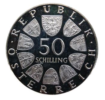 50 Schilling Silbermünze 1972 in Polierter Platte