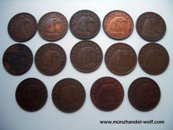 Komplettsatz 1 Groschen Österreich 1925–1938 – Vorderseite mit Adlerkopf