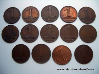 Rückseiten der 1-Groschen-Münzen 1925–1938 mit Jahreszahlen