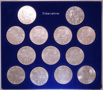 10 Schilling Silber Komplettsatz 1957 - 1973