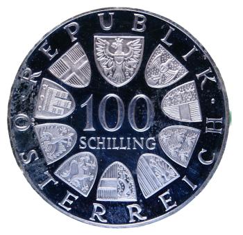Rückseite: 100 Schilling Silber 1974 – Olympia Innsbruck, P