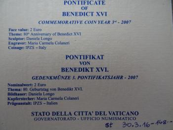 2 Euro Vatikan 2007 80. Geburtstag von Papst Benedikt XVI.