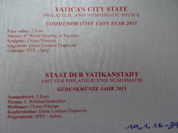 2 Euro Vatikan 2015 Weltfamilientreffen in Philadelphia