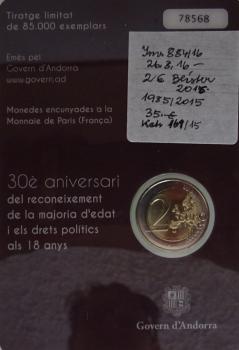 2 Euro Andorra 2015 30 Jahre Volljährigkeit