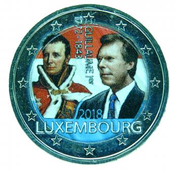 2 Euro Luxemburg 2018 175. Todestag Großherzog Guillaume I. mit Farbapplikation