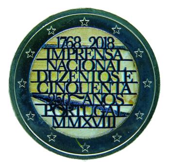 2 Euro Portugal 2018 250 Jahre Nationale Druckerei mit Farbapplikation