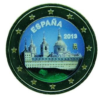 2 Euro Spanien 2013 Schloss El Escorial mit Farbapplikation