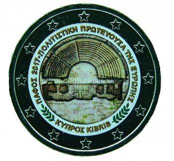 2 Euro Zypern 2017 Kulturhauptstadt Paphos mit Farbapplikation