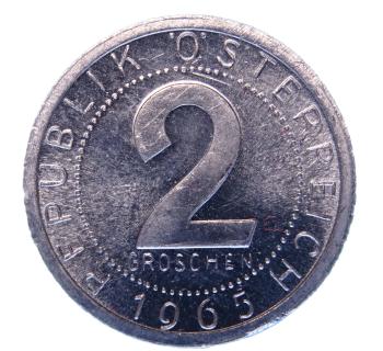 2 Groschen 1965 Polierte Platte – Aluminium – Bundesadler – Republik Österreich