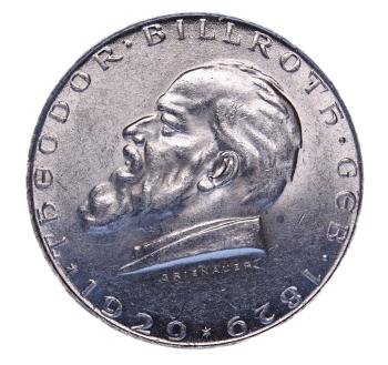 Porträt Theodor Billroth auf 2-Schilling-Silbermünze 1929