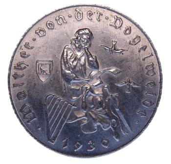 Porträt Walther von der Vogelweide auf 2-Schilling-Silbermünze 1930