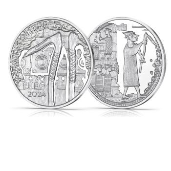 Vorder- und Rückseite der 20-Euro-Silbermünze 2024 Bergbau