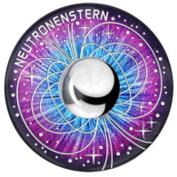Vorderseite der 20-Euro-Silbermünze 2023 Neutronenstern mit kosmischem Motiv