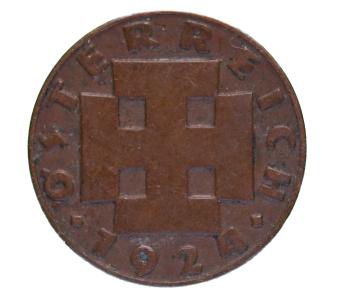 200 Kronen 1924 Kupfermünze – Vorderseite mit Krückenkreuz und Jahreszahl Österreich