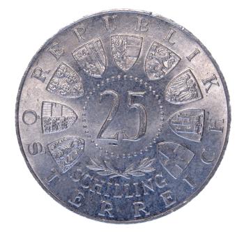 25 Schilling Silber 1962 Anton Bruckner Rückseite mit Wappen