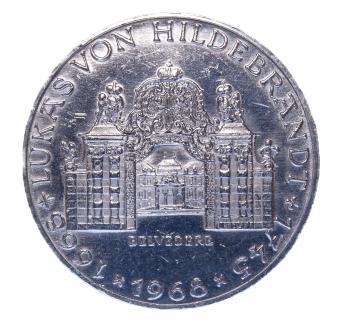 25 Schilling Silber 1968 Lukas von Hildebrandt Rückseite mit Belvedere-Tor
