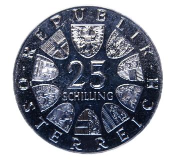 25 Schilling Silber 1973 Max Reinhardt PP Rückseite mit Wappen