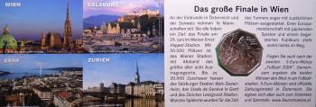 5-Euro-Silbermünze Österreich 2008 „Fußball – Finale in Wien“ in originalem Miniblister, Prägequalität Handgehoben (HGH), Motiv mit Fußballspieler und Stadion-Symbolik