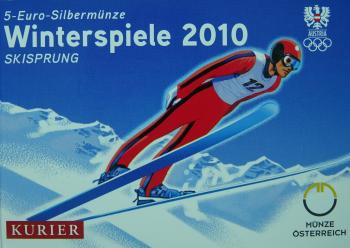„5-Euro-Silbermünze 2010 Winterspiele Skisprung aus Österreich im originalen Miniblister, Prägequalität Handgehoben“