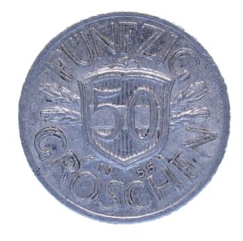 Österreich 50 Groschen 1955 aus leichtem Aluminium