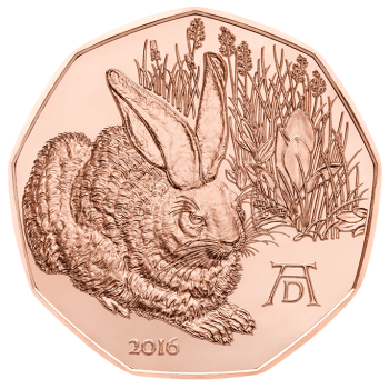 5 Euro Kupfer 2016 Dürers Feldhase
