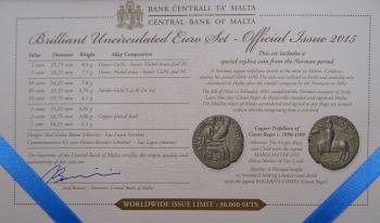 Malta Euro-Kleinmünzsatz 2015 mit Gedenkmünze „Parlamentarische Republik“ und Münzmeisterzeichen im Etui