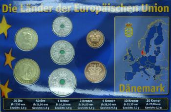 Kleinmünzsatz Dänemark 25 Ore bis 20 Kronen