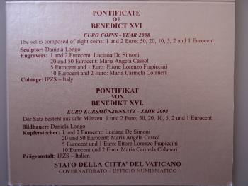 Kleinmünzsatz Euro 2008 Vatikan Papst Benedikt XVI.