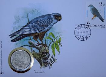 Numisbrief Ungarn 50 Forint 1988 Der Rotfußfalke mit Briefmarke