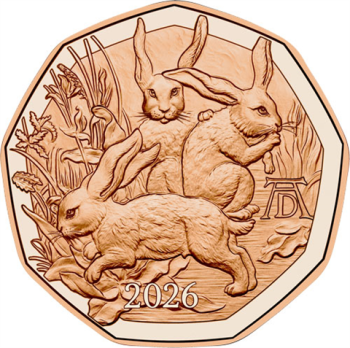 5 Euro Kupfer 2026 Dürers Hasentrio